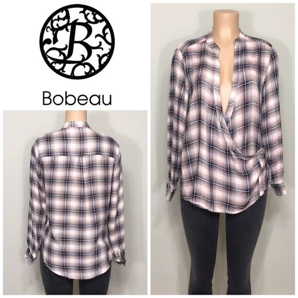 Plaid wrap and button comfy top. NWOT - Picture 1 of 7